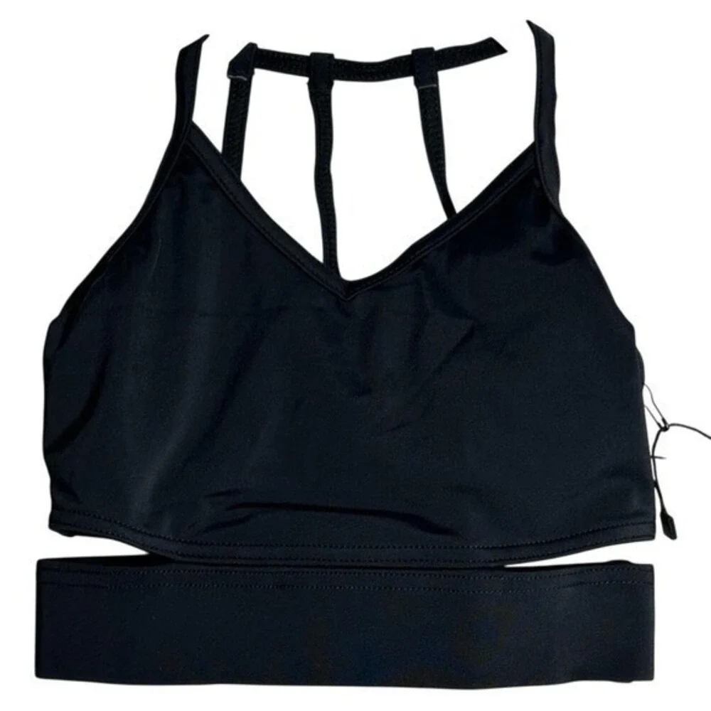 Lumi Collective Black Strappy Cut Out Dance Crop Top YM Youth Medium NWT
